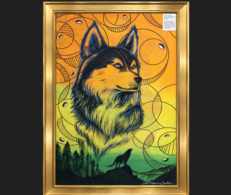 Classificação específica: pintura figurativa animalista com paisagem simbólica e abstração geométrica.